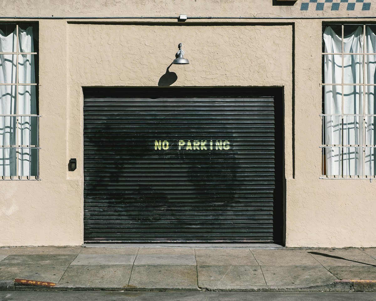 Black commercial roll-up garage door